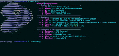 Tux-Dock C++ Terminal User Interface Screenshot